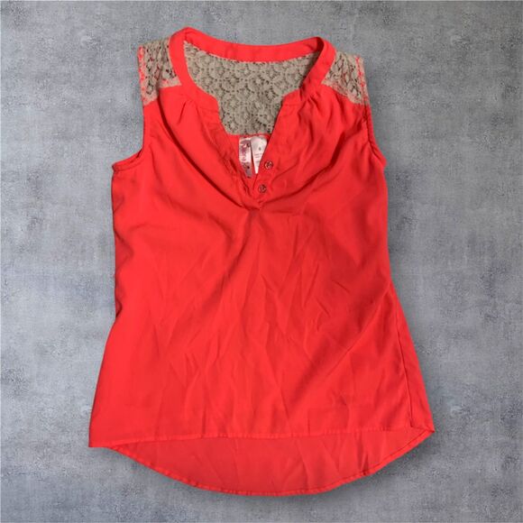Coral Lace Trim Sleeveless Top – Size 8 - Japna Kids - Picture 1 of 4